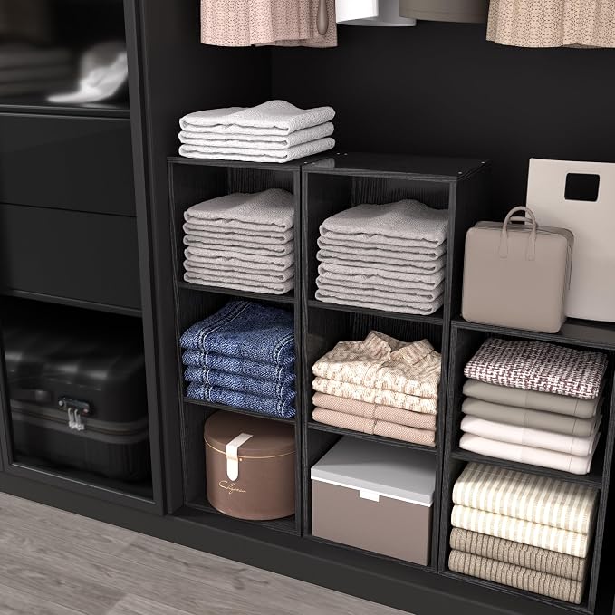 Wooden 2 Cube Storage Organizer, 2 Tier Storage Cubes Storage Display Cubby, Versatile Cubes Shelf and Cubby Organizer for Any Space (Black, 2 Cube-W(11.8inch)