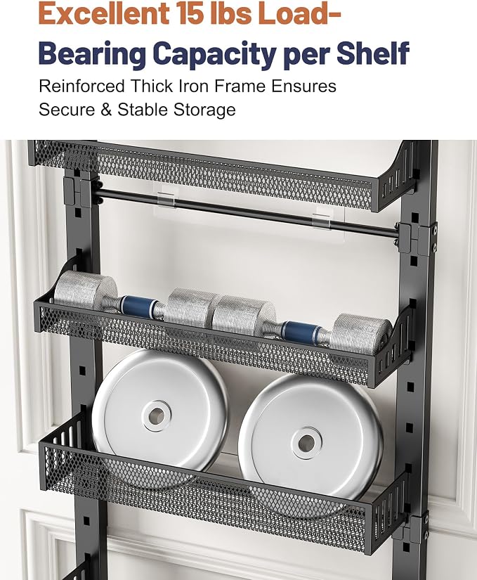 8 Tier Pantry Door Organizer, 2 IN 1 Over the Door Pantry Organizer with Metal Adjustable Baskets,Spice Rack Wall Mount or Door Organizer, Door Spice Rack for Pantry