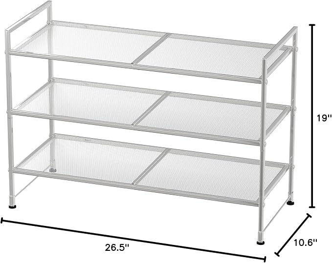 Simple Houseware 3-Tier Stackable Mesh Shoe Rack, Silver