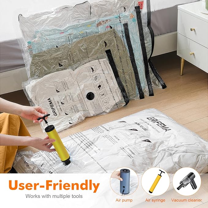 GRIFEMA GH83-5, 6 Pack Vacuum Storage Bags 70x50 cm - Reusable Space Saver Bags for Blankets, Duvets, Clothes, Seasonal Clothing & Travel Luggage Storage
