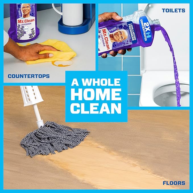 Mr. Clean All Purpose Cleaner,Floor Cleaner for Mopping Home,Bathroom,& Kitchen,Cleaning Liquid for Mop & Bucket,Cleaning Supplies,Multi-Surface Dilutable,Lavender,41oz,(Pack of 4)