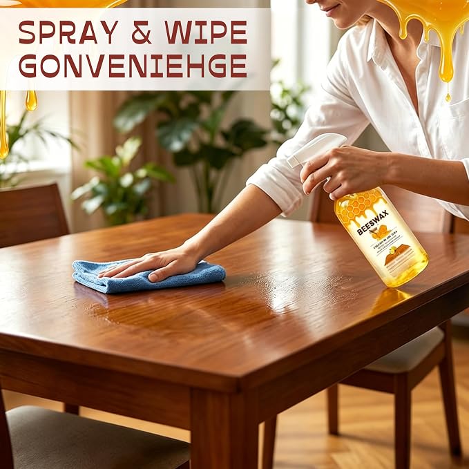Beeswax Wood Polish Spray, 355ML Beeswaxs Floor Spray Furniture Polish and Cleaner, Beeswax Essential Oil Wax, for Living Rooms,Kitchens,Wood Furniture Floors