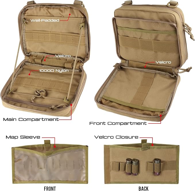 WYNEX Tactical Large Admin Molle Pouch of Double Layer Design EDC Organizer | Molle EDC EMT Utility Pouches with Map Sleeve Modular Tool Bag Large Capacity Flag Patch Included