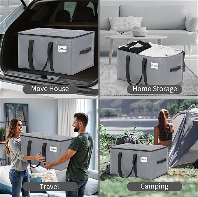 BAGAIL Heavy Duty Moving Bags with Strong Handle, Extra Large Moving Boxes, Storage Tote for Clothes, College Moving Supplies(Grey, 2 Pack)