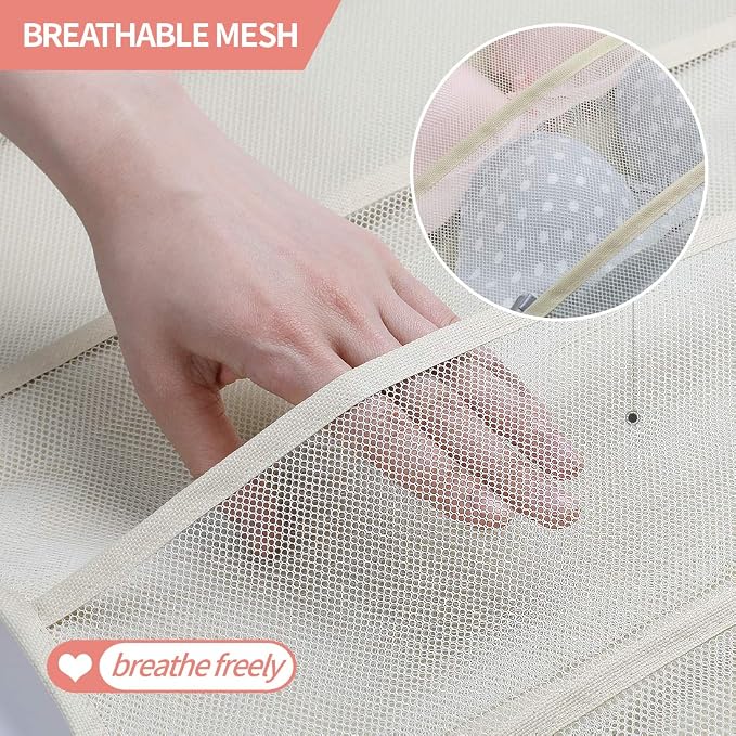 Bseash Enlarged Closet Hanging Bra Organizer with Rotating Metal Hanger, Dual Sided Wall Shelf Wardrobe Mesh Pockets Hanging Storage Bag for Bra Socks Underwear Underpants
