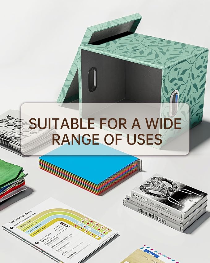 Oterri File Organizer with Lid, File Box, File Cabinet for Letter File Folder Storage, Hanging File Organizer for Office/Decor/Home,Document Organizer, 1 Pack,Leaf Green-Box Only