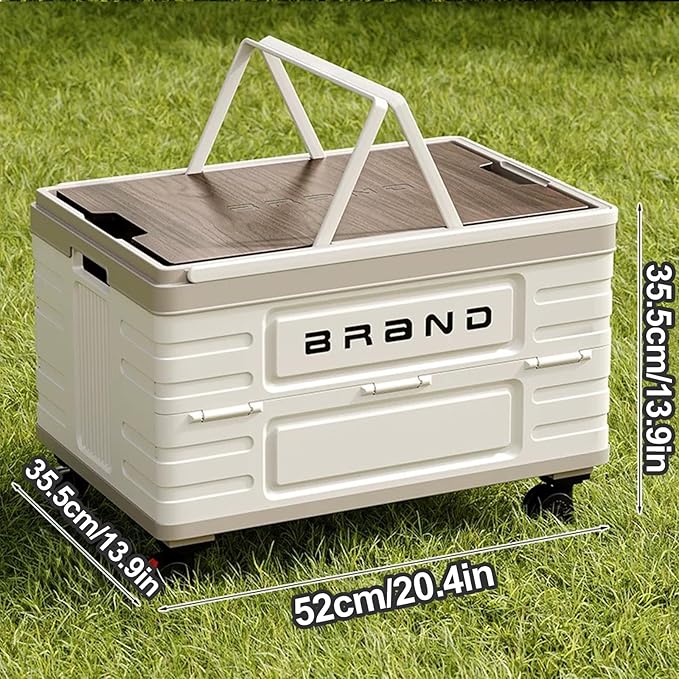 Foldable Storage Container with Wheels, Durable Plastic Box with Lid for Handbags, Clothes, Books - Space-Saving Home Organizer, Beige