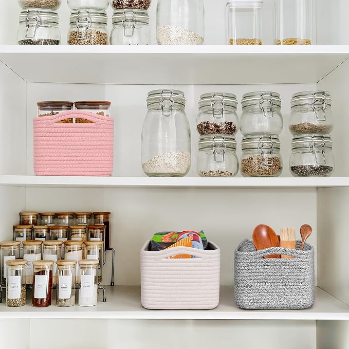 Goodpick Baskets for Organizing, Shelf Toy Basket for Organizing, Toy Organizer, Woven Rope Shelf Organizer 3 Pack for Nursery Organization, White, 13 x 8 x5 in