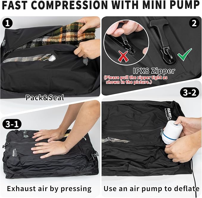 EULANT Travel Vacuum Bags,IPX8 Waterproof Vacuum Compression Bag | Vacuum Bags for Travel Carry-On Suitcase & Travel Backpack,Space Saver Bags Packing Organizers