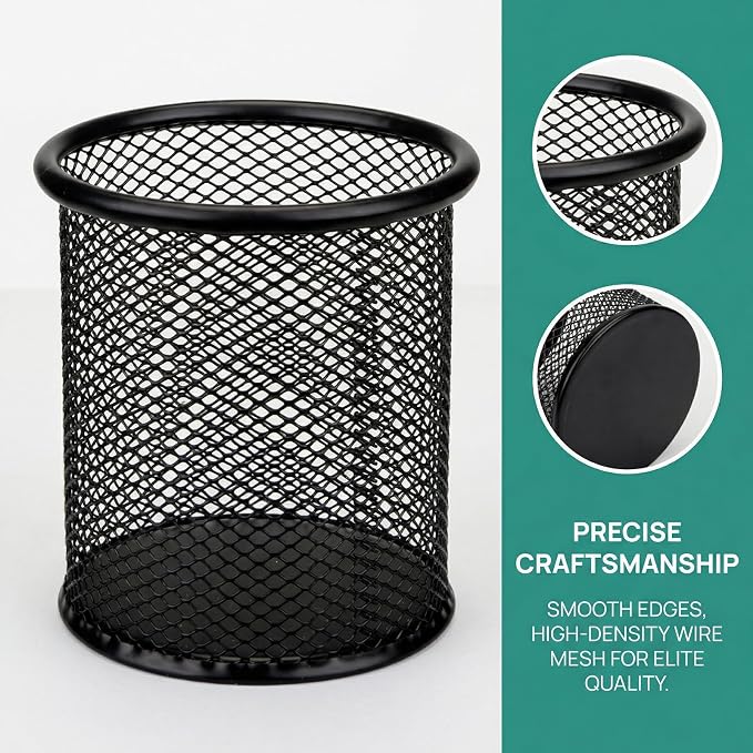 Nicunom 12 Pack Metal Pen Holder Wire Mesh Pen Cup Pencil Holder Pencil Cup for Desk Office Pen Organizer, Black