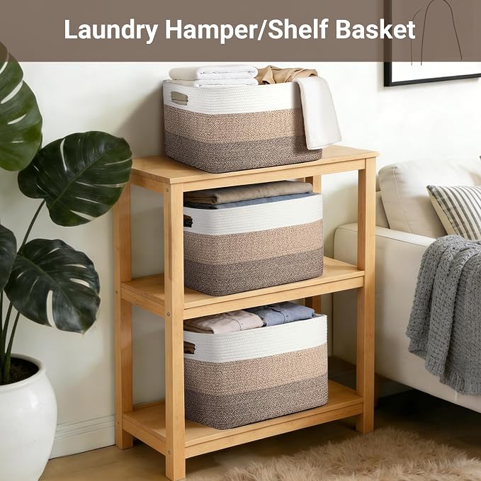 Large Laundry Basket/Hamper, 25"x16"x16" Rectangle Woven Basket | Toy Storage Basket, Baby Blanket Basket, With Handle, Shelf Basket, Living Room Organizing