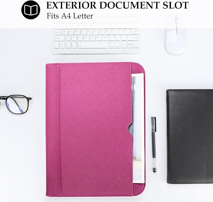 ProCase Portfolio Business Padfolio Folder with Zipper -Magenta | Conference Meeting Executive File Legal Document Organizer with Pockets Letter Size A10 Writing Pad Notepad Padfolio