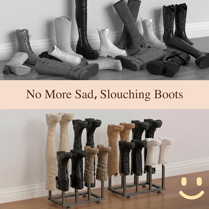 Adjustable Height Boot Rack, Metal Free Standing Shoe Storage Shelf | Cowboy Boots Organizer, Narrow Space-Saving Tall Boot Holder, for Closet Entryway Garage Bedroom, Outdoor, Apartment, 8 Pairs