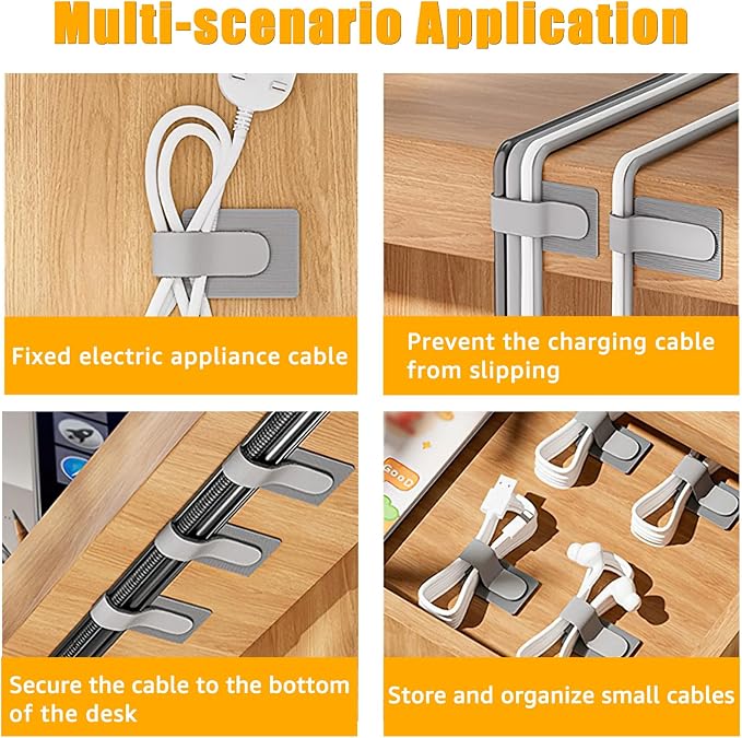 80PCS Hook and Loop Cable Straps, Cable Management Under Desk, Adhesive Cable Tie, Reusable Wire Organizer for Cords, Cord Management, Computer Accessories for Desk, Home Office Essentials,Black+White