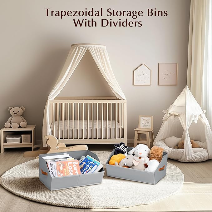 Homsorout Closet Organizers and Storage Bins - 8 Pack Collapsible Divided Trapezoidal Cube Storage Bins Baskets For Organizing Clothes Blankets,Toys, Books, Towels(Light Grey)