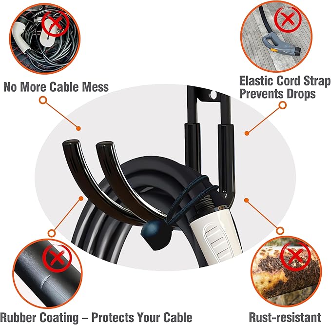 2-Pack EV Charger Holder Wall Mount | Heavy-Duty J-Hook for EV Charger Cable Management, Durable Steel Hook for Indoor/Outdoor Use, Electric Vehicle Charger Cord Organizer Accessory