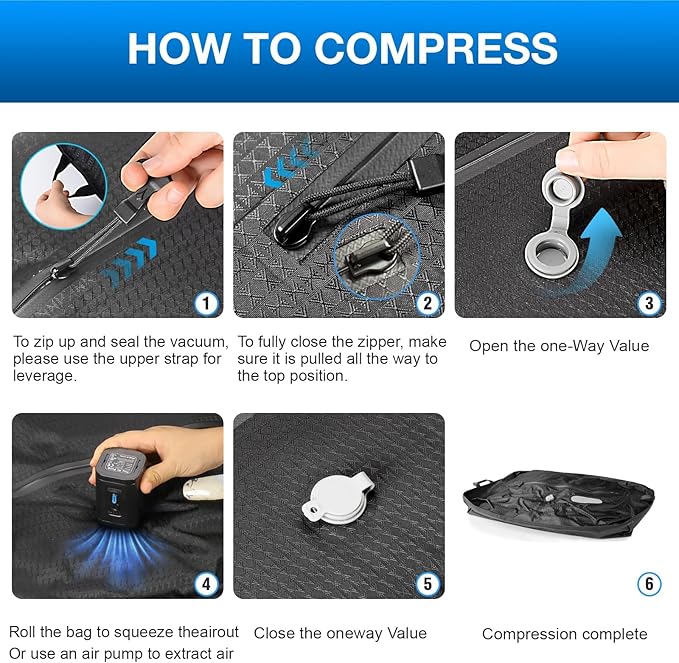 Travel Vacuum Bags with Pump–Electric Wireless Air Pump, Double Layer travel vacuum bags for luggage with IP67 Waterproof (Large size 1PC+Pump)