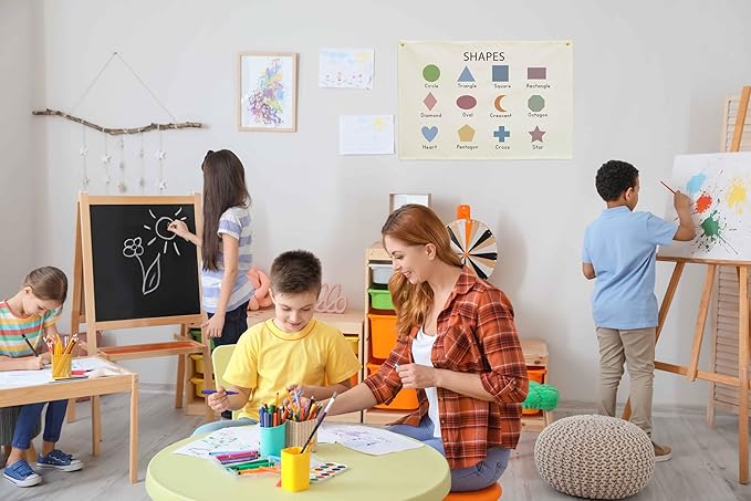 Classroom Wall Banner Decor-Teacher Gift-Inspirational Back to School Wall Art Flag Decor-Shapes-Hanging Canvas Banner for Classroom Reading Corner Homeschool Teacher Office Reading corner