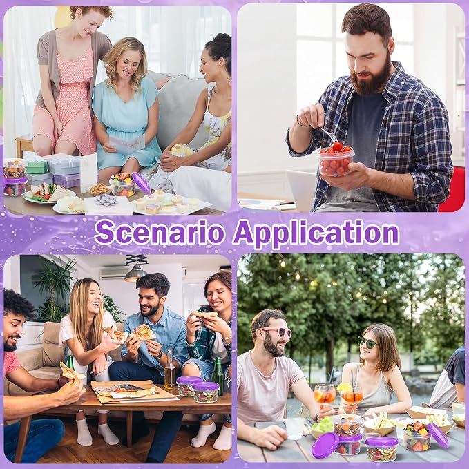 Sieral 6 Pack 8 oz Freezer Containers with Lids Reusable Deli Freezer Storage Containers Stackable Plastic Thick Twist Top Jars for Takeout Food Round Wide Mouth Lunch Snack (Purple)