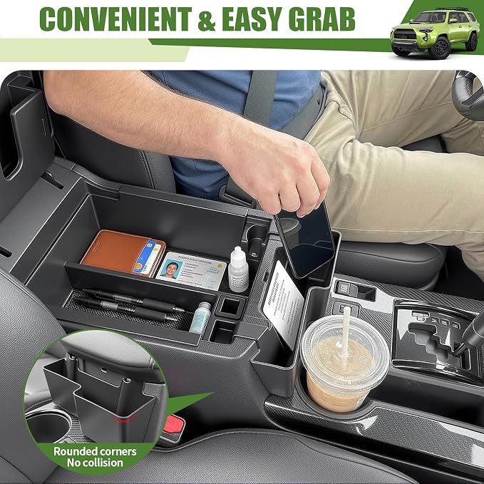 Center Console Organizer for 2010-2024 Toyota 4Runner Upgraded Hanging Armrest Box Extra Storage Space Tray for 4 Runner Interior Accessories(Fit 10-24/Hanging+Armrest Organizer)