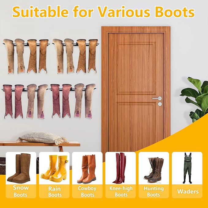 Boot Rack - 8 PairsWader Hangers Wall Mount Sturdy Heavy Duty Boot Hangers Boots Storage and Organizer Rack - Rust Resistant Cowboy Boot Holder for Entryway Garage Mudroom Closet Indoor Outdoor