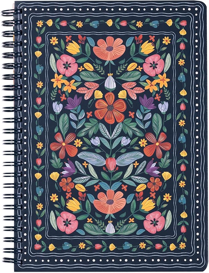 Steel Mill & Co Cute Mini Spiral Notebook, 8.25" x 6.25" Journal with Durable Hardcover and 160 Lined Pages (Folk Floral Multi)
