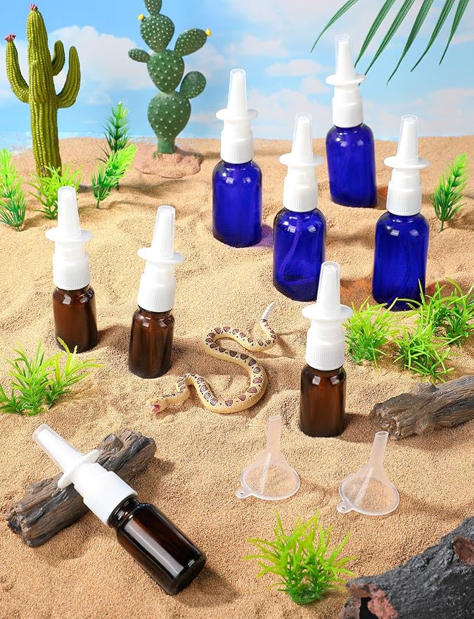 10 Pcs Nasal Spray Bottle, 0.35OZ 1OZ Empty Glass Blue Nasal Spray Bottles Refillable with 2 Funnels and 2 Labels