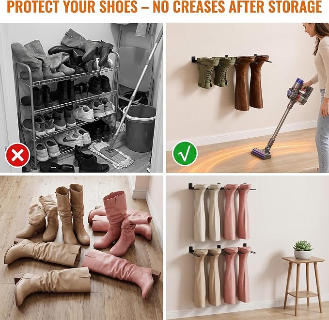 ORLESS Wader Hangers 8-Pair Boot Rack Garage Storage, Cowboy Boot Holder, Metal Wire Organizer for Entryway