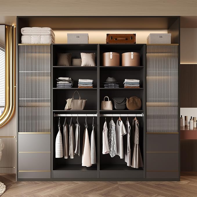 VOWNER 25'' Closet Organizer System Small Freestanding Closet System | 6 Adjustable Shelves, 2 Hanging Rod, Black Modular Closet System for Small Closet, Space-Saving, Easy Assembly