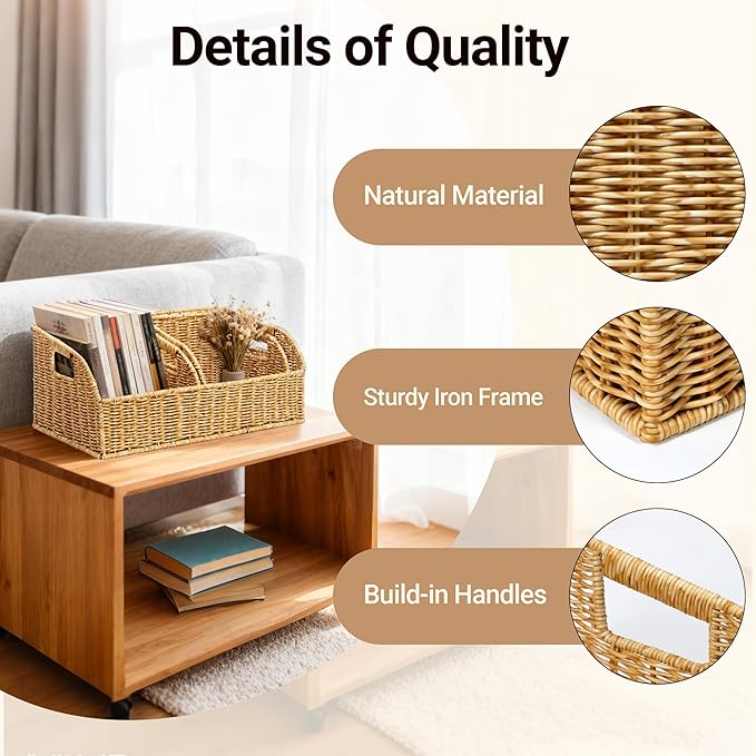 Brownlily Wicker Pantry Storage Baskets with Chalkboard,Handwoven Baskets for Organizing with Built-in Handles, All-Purpose Storage Baskets for Shelves, Laundry Room, Natural - Single Set (3-Piece)