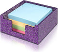 Acrylic Sticky Note Holder 4x4in Tray for Desk, Purple Glitter | Sparkling glitter acrylic tray, fits 3x3 sticky notes, compact organizer for office school and home