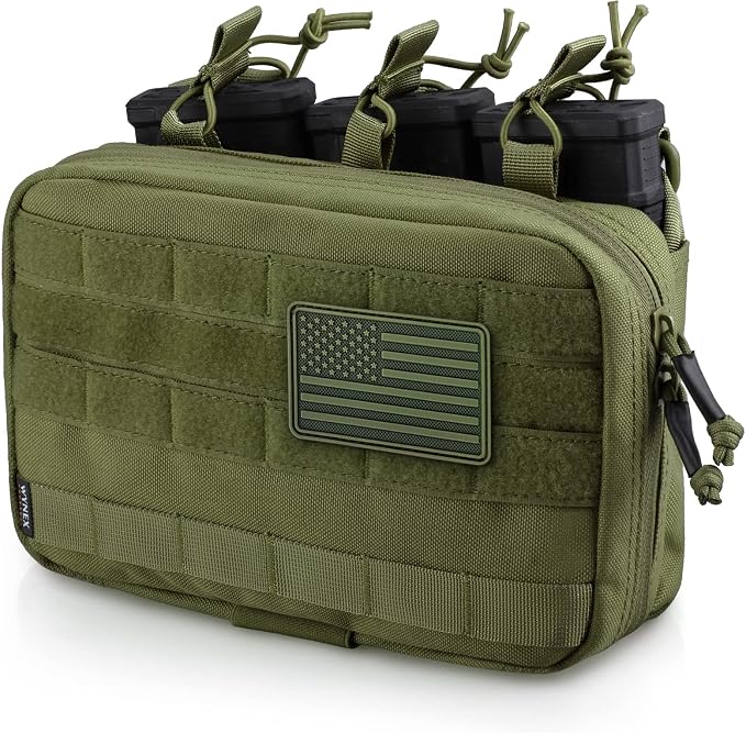 WYNEX Tactical Mag Admin Pouch, Molle Triple Magazine Pouches | Utility Tool Pouch Medical EMT Organizer with Triple Stacker Magazines Holder for M4 M16, Molle Compatible, Patch Included