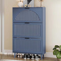 Shoe Storage Cabinet with 3 Flip Drawers, Narrow Wood Shoe Organizer Cabinet with Fluted Panel, Slim Shoe Rack for Entryway, Freestanding Shoe Cabinet for Living Room, Hallway, Blue