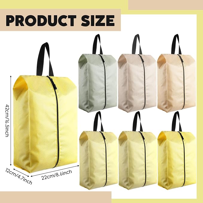 6 Pcs Travel Shoe Bags with Zipper Nylon Portable Waterproof Suitcase Shoe Organizer Packing for Golf(L,Yellow)