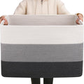 OIAHOMY 108L Super Large Blanket Basket, 25”x16”x16” Rectangle Woven Baskets for Storage, Cotton Rope Basket For Living Room, Toy Storage with Handle- Gradient Dark Grey