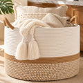 KAKAMAY Large Blanket Basket with Handles, Storage Basket for Living Room | Extra Large Capacity | Natural Cotton Rope | Blanket Storage | Woven Basket | Stuffed Animal Storage | Laundry Basket