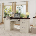 blini Large Farmhouse Executive Desk with Drawers，Wood Computer Desk，Embossed Texture Home Office Desk with File Cabinet Storage, Cable Management, Keyboard Tray，Working Table for Work Study Writing