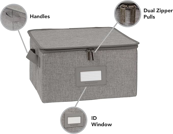 Covermates Keepsakes Zip-Top Storage Box Set, 3 Pack Heavy Duty Polyester Organizer Bins, Stackable Design, ID Window, Reinforced Handles, Closet Home Storage, Grey Heather