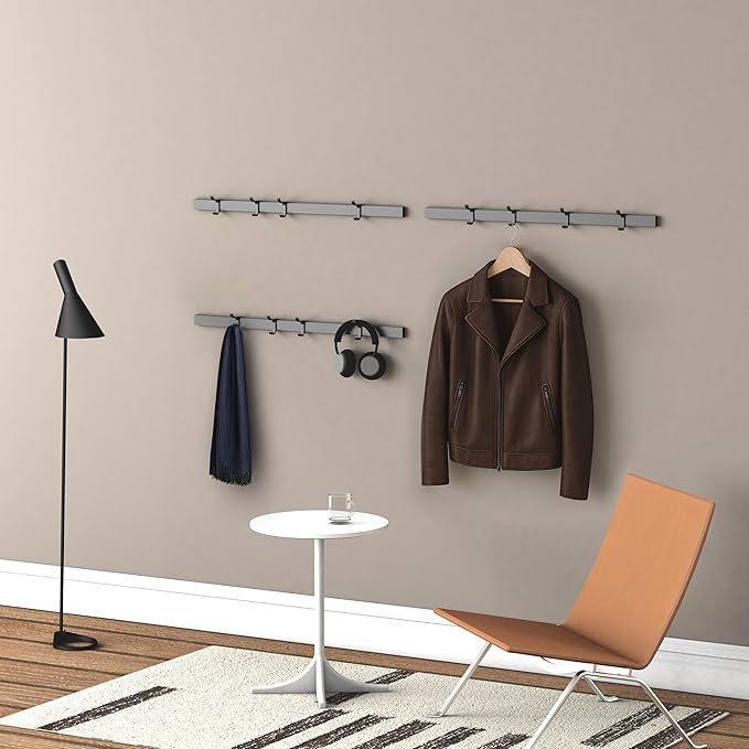Modern Aluminum Wallmount Organizer, 32.3" Rail with Adjustable 4 Hooks, Wall Rail (Ivory) (Ivory, 32.3" Rail with 4 Hooks)