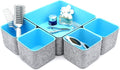 Welaxy Desk Drawer Organizers Storage bins Set Home Office Pen holder pencil phone stand Remote controller Closet Cabinet boxes decluttering 5-piece gifts idea (Baby Blue)