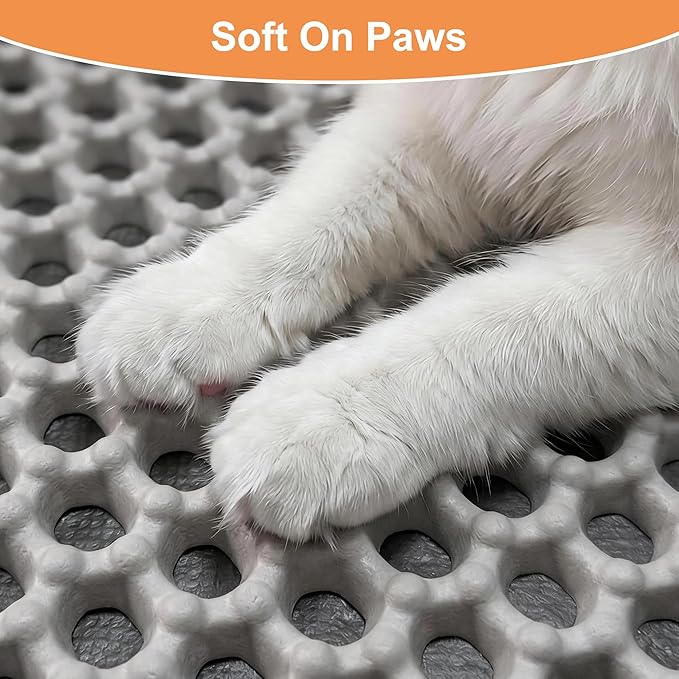 Cat Litter Mat XXL(47" x 39") - Large, Double-Layer, Non-Toxic, Easy Clean, Durable, Gray
