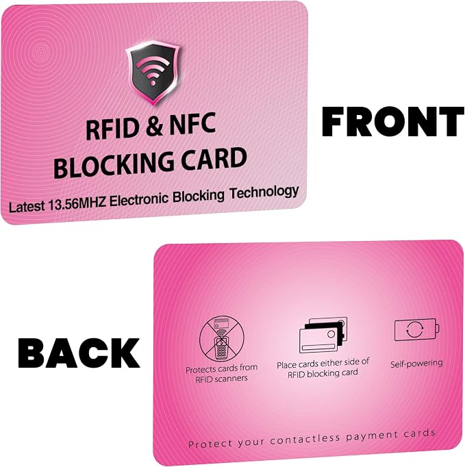 SaiTech IT 2 Pack RFID Blocking Card for Credit Debit ID Card, Pink | Slim Anti-Theft Contactless NFC RFID Blocker Protector, Easily Fit into Wallet and Purse, for Men & Women
