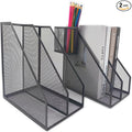 2 Set Desk Organizers, Metal Desk Magazine File Holder and 1 Pen Holder, 2 Compartments Mesh File Holder, Mesh Desktop Organizer and Storage,Black
