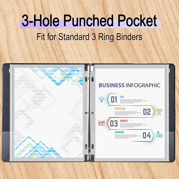 Antner 8 Pack Clear Letter Size Binder Pockets 3 Ring Binder Zipper Pouch Document Organizer, Waterproof PVC 3-Hole Loose Leaf File Bags Insert Sleeves Page Sheet Protectors Business Office Supplies