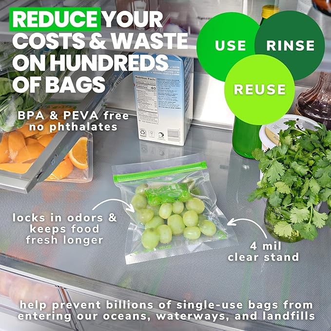 Smelly Proof 50pk Reusable Stand & Fill Food Storage Bags - BPA FREE, NO PEVA, Clear 3 mils STAND UP 6.5" x 7.5" - 50 pcs
