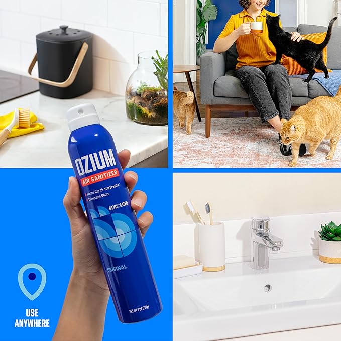 Ozium Air Sanitizer Spray - Room Odor Eliminator for Home, Car, and Office - New Car - 8 oz Can - 6 Pack