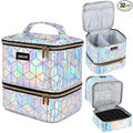 SAVILAND Nail Polish Organizer Bag: PU Leather Nail Kit Organizer Holds 30 Bottles & Nail Lamp, Holographic Nail Supply Organizer Nail Polish Holder Case Nail Organizers and Storage Box for Nail Tech