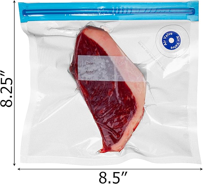 Basicwise 9" x 8" Set of 12 Reusable Airtight and Resealable Food Storage Bags Durable & Convenient Solution for Fruits Fresh Vegetables Cooked Meals & Leftovers Compatible with Most Vacuum Sealers