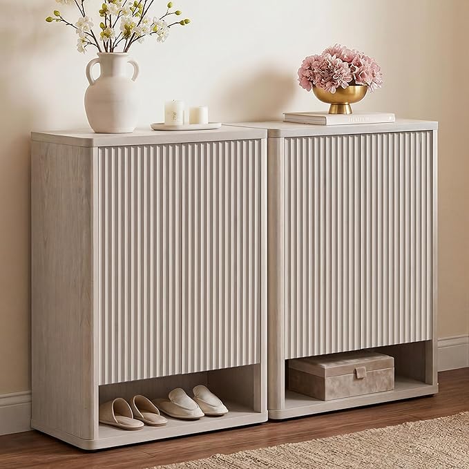 SICOTAS Shoe Cabinet 44 inch Tall Fluted Shoe Cabinet with Doors & 4 Shelves Wooden Large Hidden Shoe Storage Organizer Modern Free Standing 6-Tier Cabinet for Entryway Living Room Closet