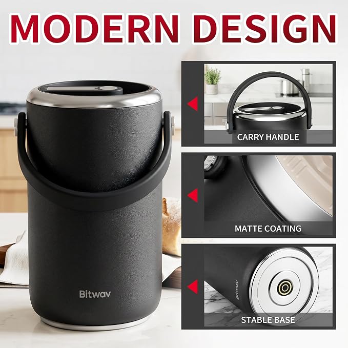 86oz Stainless Steel Vacuum Insulated Food Jar for Hot & Cold Food, Portable 3 Tier Stackable Bento Lunch Box, Wide Mouth Soup Thermos for Adults with Insulated Bag (Black, 86 Ounces)